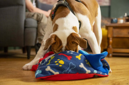 Each PickPocket bean bag forager consists of a large pouch containing organic buckwheat-filled bean bags for your dog rummage through to find treats. The buckwheat husk filling is organic, non-toxic and naturally hypoallergenic, and the husks are safely e